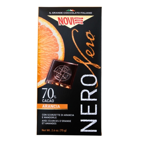 NOVI Czekolada Gorzka 70% Kakao Z Kawałkami Pomarańczy i Migdałów